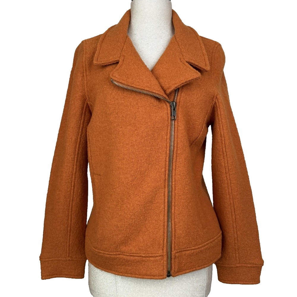 Tahari Jacket Womens L Orange Wool Blend Moto Asymmetrical Zip Biker Short